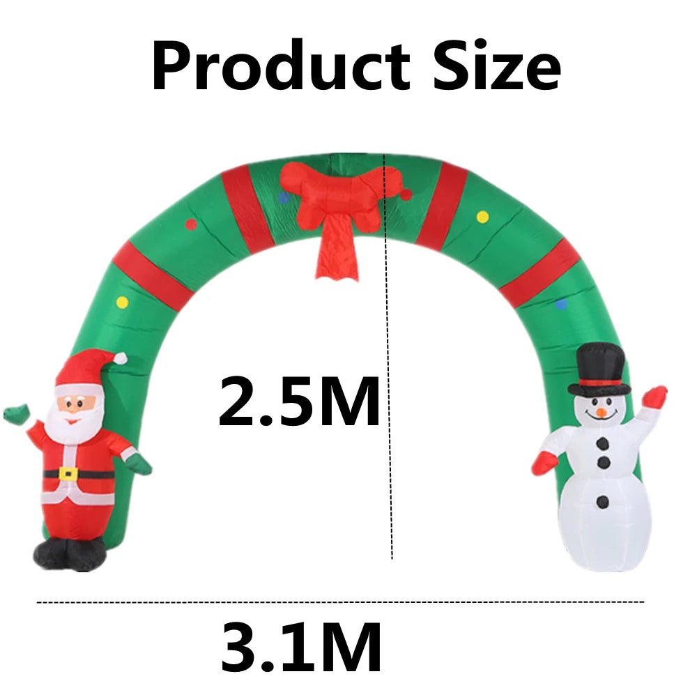 3.1M Christmas Inflatable Arch with Santa Claus Snowman Built-in Led Christmas Outdoor Decoration Inflatable Home Garden Decor