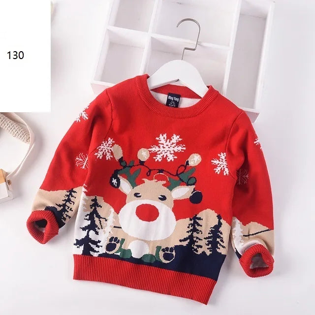 2024 Autumn Winter Kids Christmas Sweater Boys Girls Pullover Coat Children Clothing Baby Cotton Thick Wool Top Santa Claus 1-7y