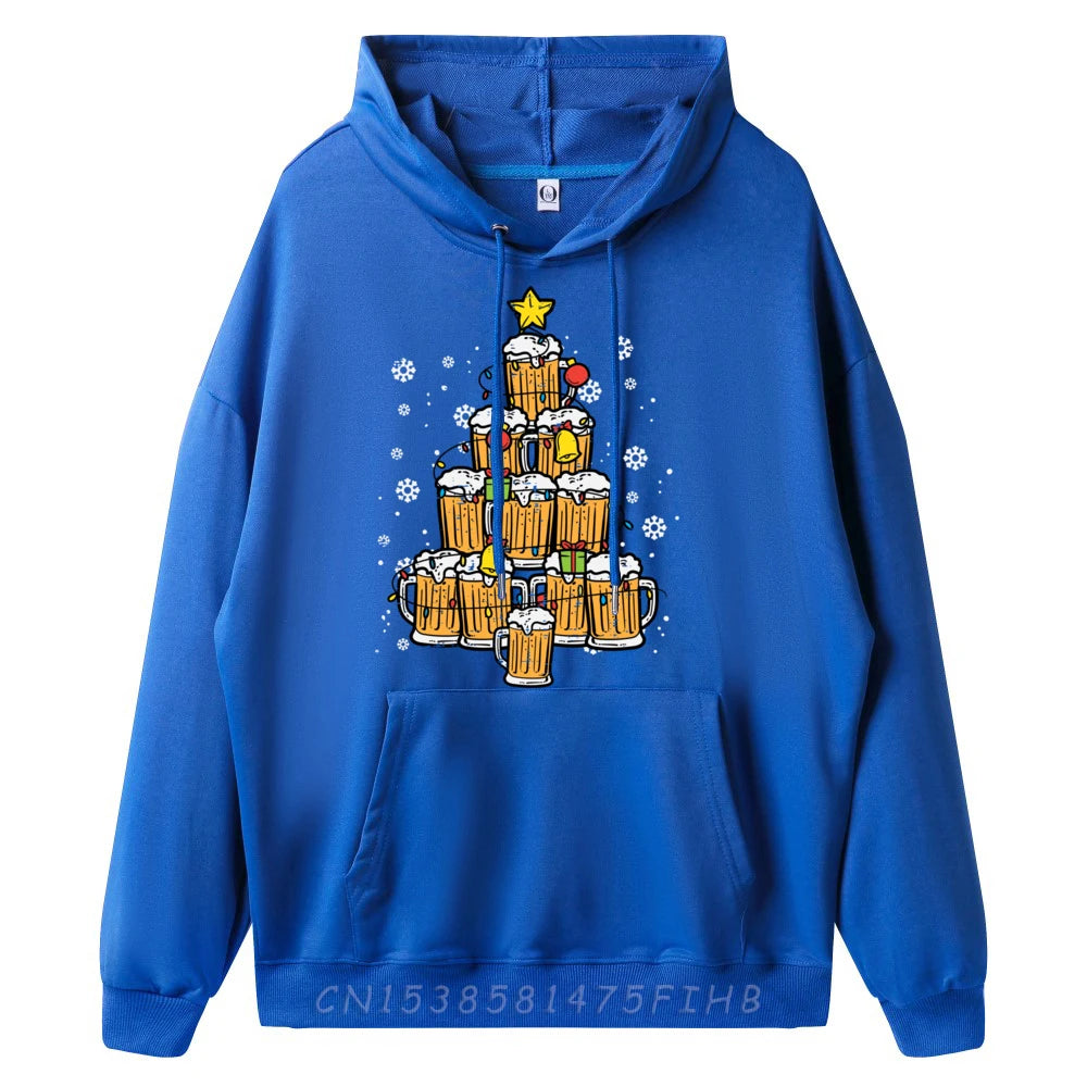 Beer Christmas Tree Xmas Pajamas PJs Brew Dad Hoodies Men 100℅ Polyester Fiber Christmas Shirt Graphic