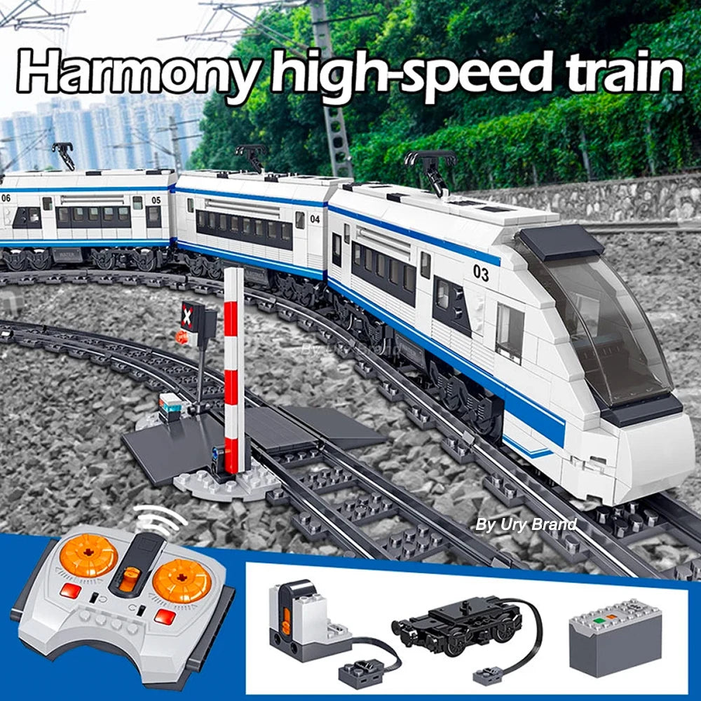 941PCS Technical RC High Speed Train Model Electric Power Battery Motor Parts Remote Control  Building Blocks Toys for Kids Boys