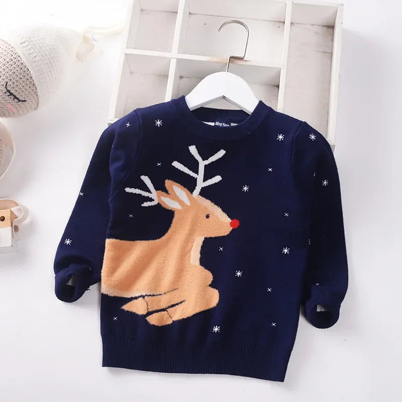 2024 Autumn Winter Kids Christmas Sweater Boys Girls Pullover Coat Children Clothing Baby Cotton Thick Wool Top Santa Claus 1-7y