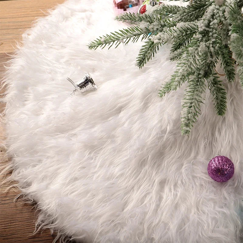 78/90/122cm Christmas Tree Skirt Faux Fur Carpet Snowflake White Plush Mat For Home Xmas Tree New Year Decor Noel Apron Ornament