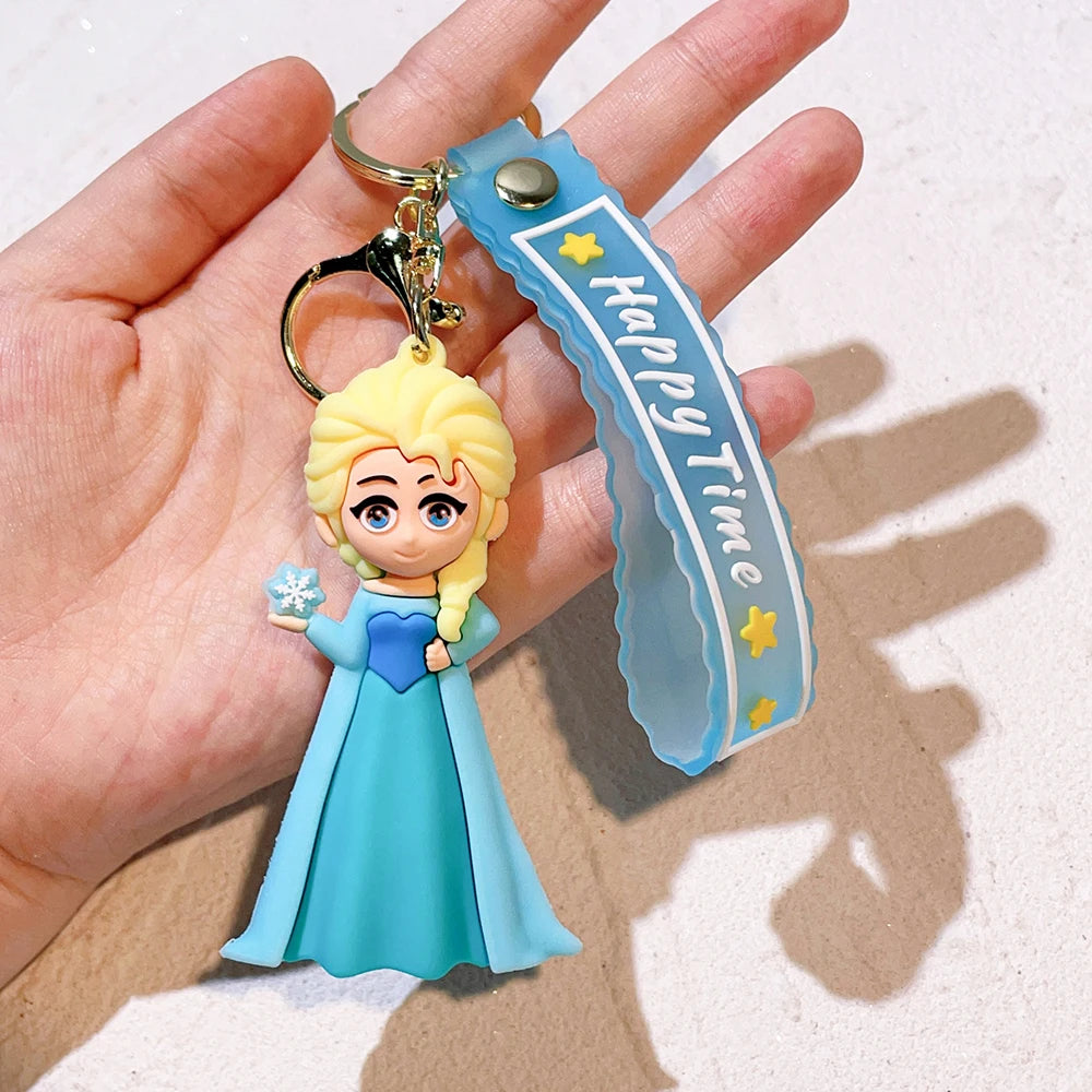 The Little Mermaid Princess Keychain Snow White Elsa Pendant Keychain Car Keyrings Mobile Phone Bag Hanging Jewelry Kids Gifts