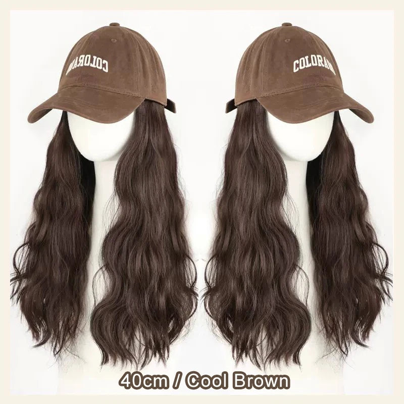 ALXNAN HAIR Synthetic Hat Wig Women's Long Hair Full Head Set Fashion Autumn/Winter Lamb Hair Baseball Hat WavyHair Wig Hat