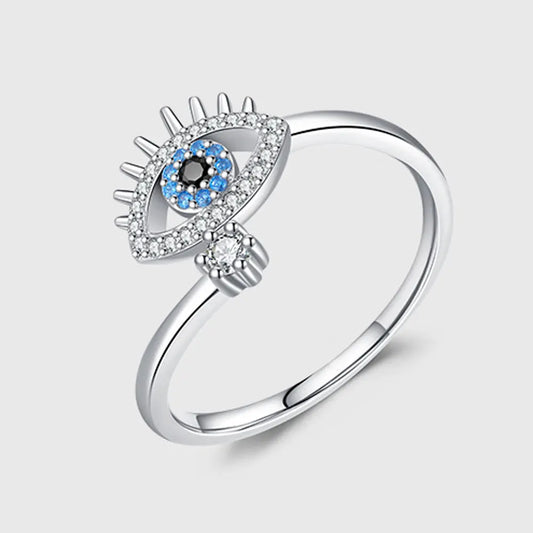 Cubic Zircon Turkey Evil Eye Ring Adjustable Open Ring For Women