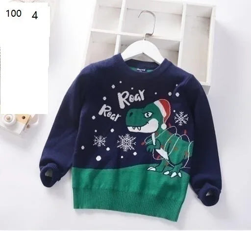 2024 Autumn Winter Kids Christmas Sweater Boys Girls Pullover Coat Children Clothing Baby Cotton Thick Wool Top Santa Claus 1-7y