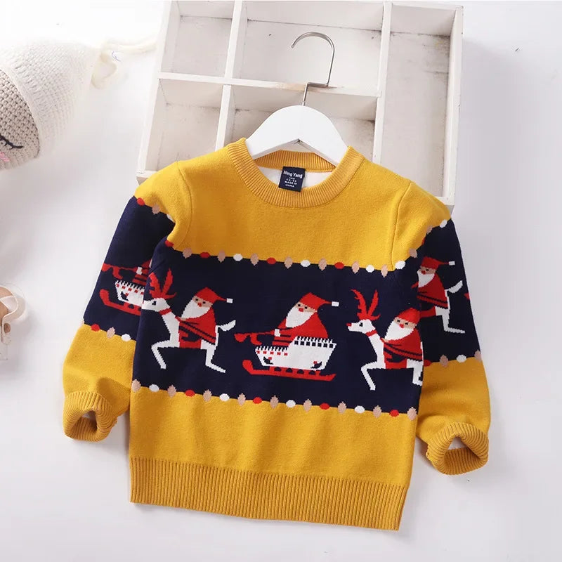 2024 Autumn Winter Kids Christmas Sweater Boys Girls Pullover Coat Children Clothing Baby Cotton Thick Wool Top Santa Claus 1-7y