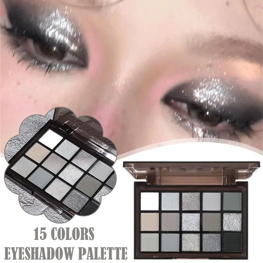 15 Colors Cool Toned Eyeshadow Palette Punk Smokey Waterproof Matte Pigmented Shadow Eye Eyeshadow High Glitter Shimmer