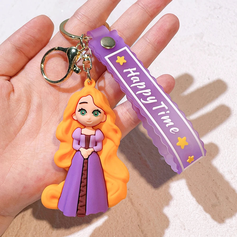 The Little Mermaid Princess Keychain Snow White Elsa Pendant Keychain Car Keyrings Mobile Phone Bag Hanging Jewelry Kids Gifts