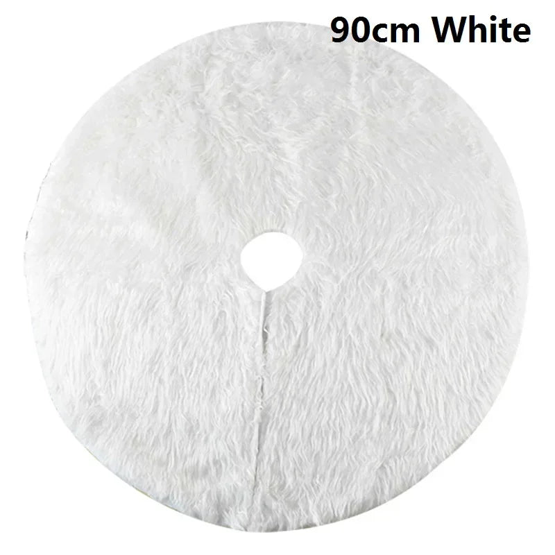 78/90/122cm Christmas Tree Skirt Faux Fur Carpet Snowflake White Plush Mat For Home Xmas Tree New Year Decor Noel Apron Ornament