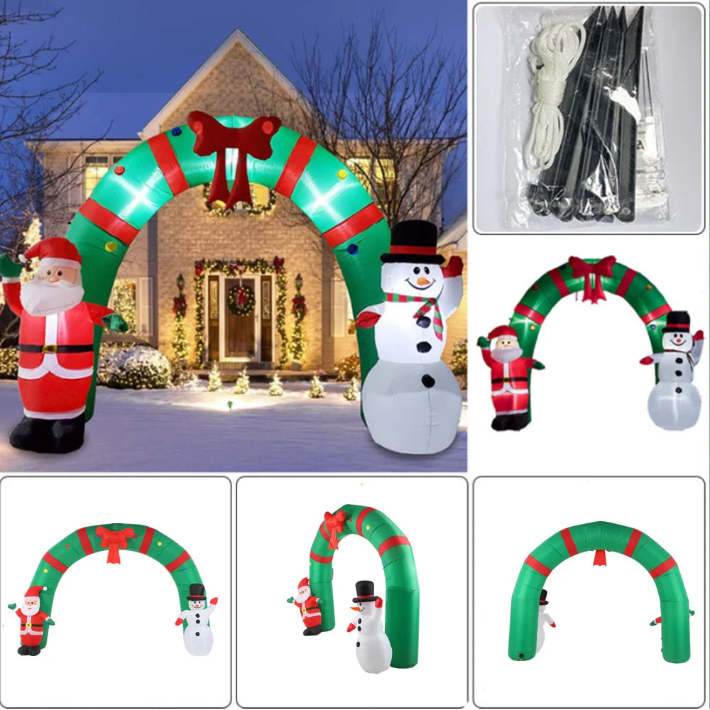 3.1M Christmas Inflatable Arch with Santa Claus Snowman Built-in Led Christmas Outdoor Decoration Inflatable Home Garden Decor