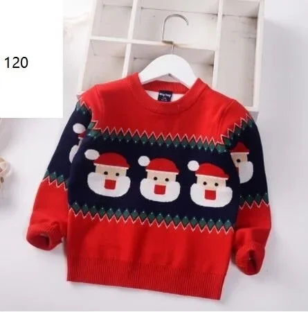 2024 Autumn Winter Kids Christmas Sweater Boys Girls Pullover Coat Children Clothing Baby Cotton Thick Wool Top Santa Claus 1-7y