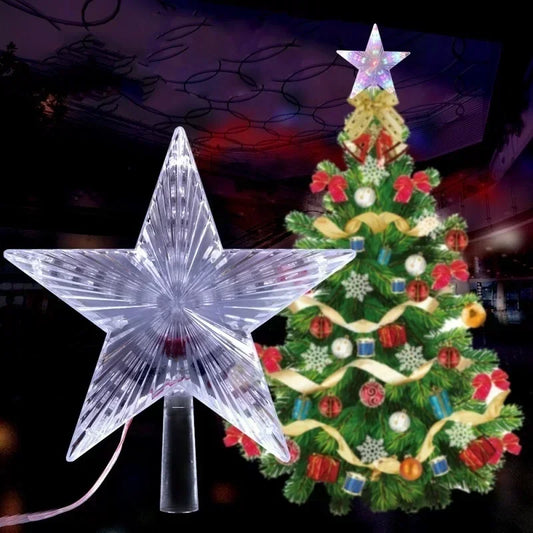 Christmas Style Color Changing Xmas Christmas Tree Topper Star Shiny Rotating Light Party LED Lamp Decoration Accessories