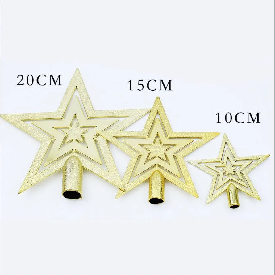 2PCS 10cm 15cm 20cm Explosive Christmas Decoration Gold Red Five-pointed Star Christmas Tree Top Decoration Accessories