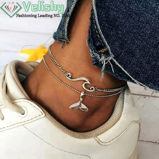 Bohemian Ocean Wave Whale Tail Anklet