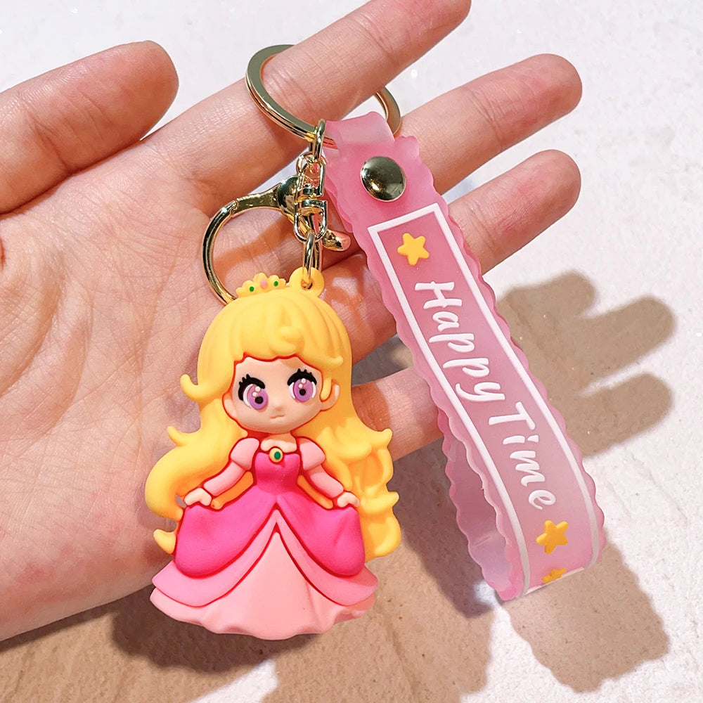 The Little Mermaid Princess Keychain Snow White Elsa Pendant Keychain Car Keyrings Mobile Phone Bag Hanging Jewelry Kids Gifts