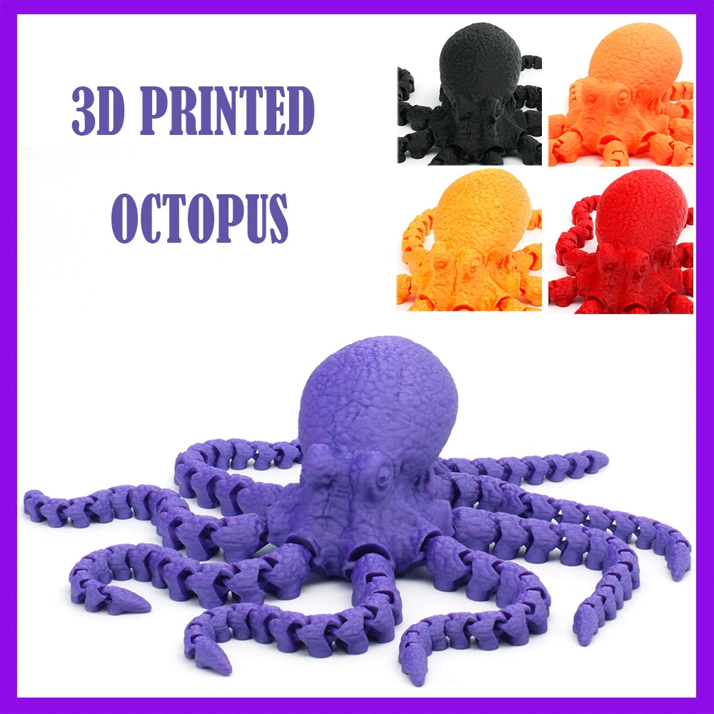 3D Printed Figurines Model Toys Octopus Simulation Animals Multi-Jointed Fishbowl Setting Decorative Desktop Ornament Kids Gifts