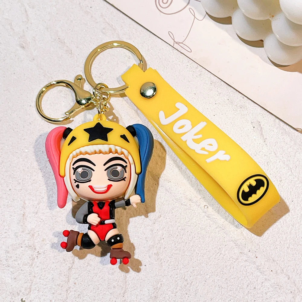 Cartoon Cute Batman Joker Harleen Quinzel Keychain for Women Men Fans Backpack Bag Car Keys Accessories Keys Holder