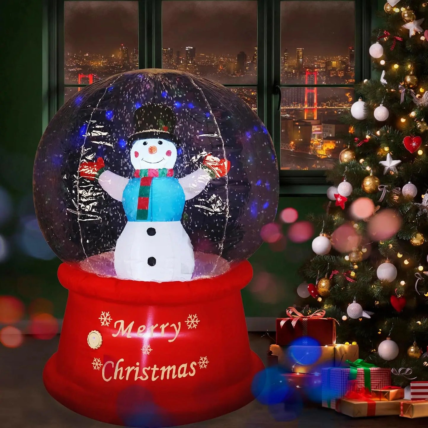 6ft Inflatable Snow Globe with Music Snowman Air Blower Bright LED Light - Holiday Outdo