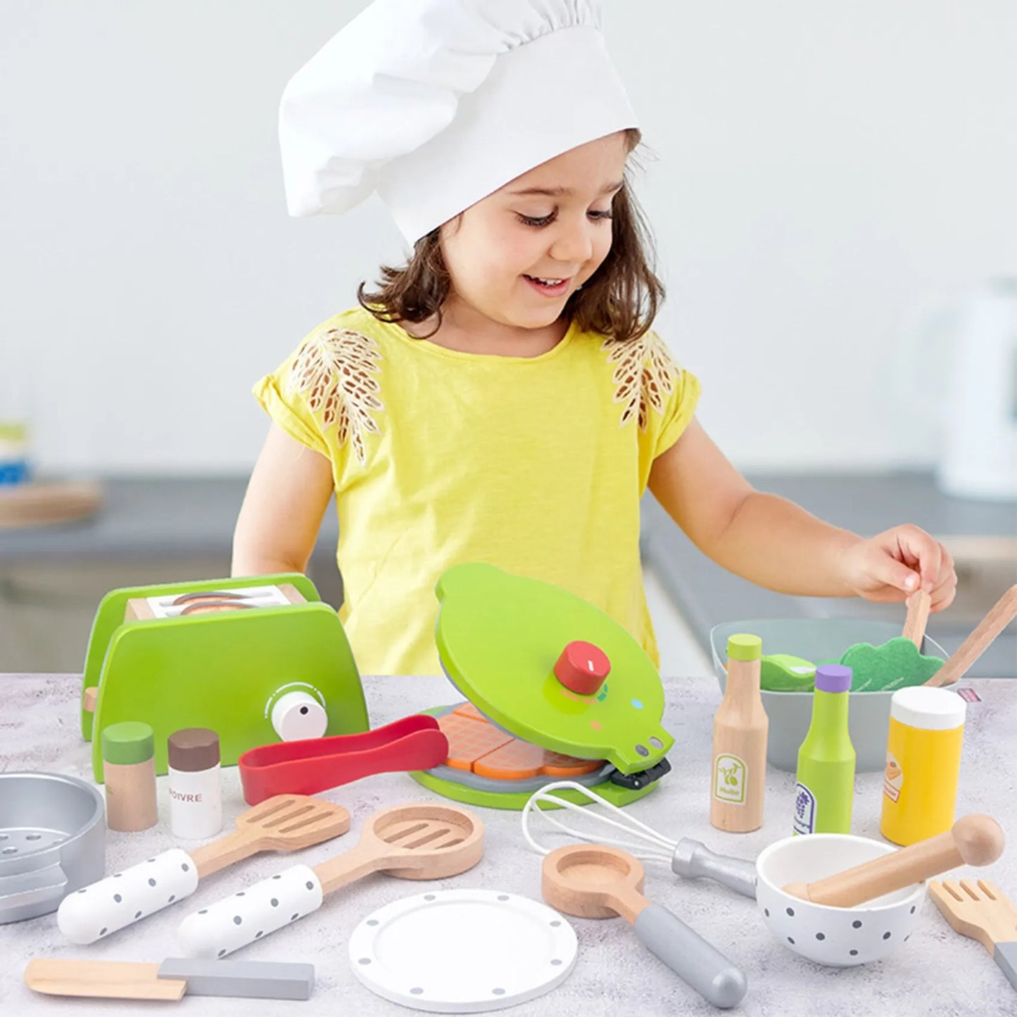 Children Kitchen Toys DIY Cooking Pretend Play Simulation Wooden Kitchen Food Toy Set - Pancake Machine