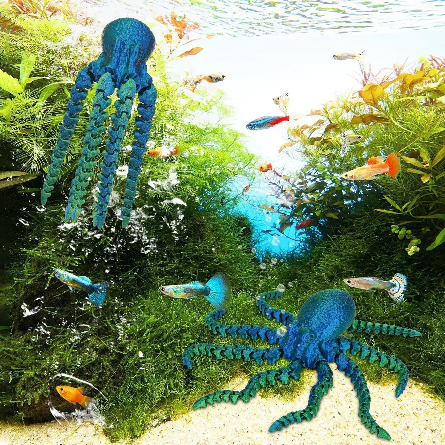 3D Printed Figurines Model Toys Octopus Simulation Animals Multi-Jointed Fishbowl Setting Decorative Desktop Ornament Kids Gifts