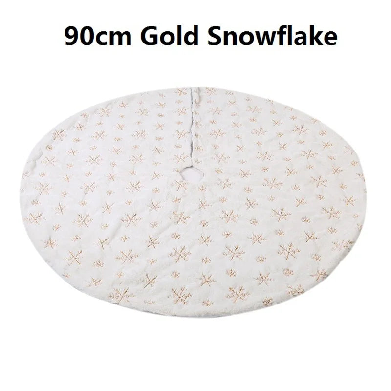 78/90/122cm Christmas Tree Skirt Faux Fur Carpet Snowflake White Plush Mat For Home Xmas Tree New Year Decor Noel Apron Ornament