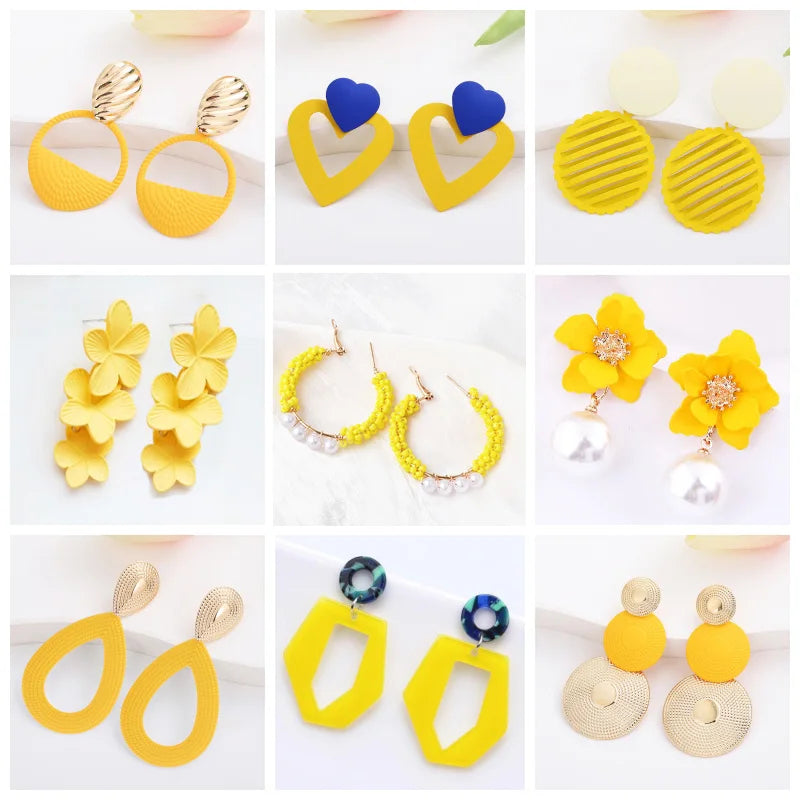 Yellow Color Geometric Dangle Earrrings for Women
