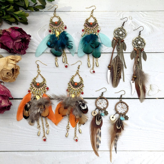 Dreamcatcher Element Tassel Women Feather earrings