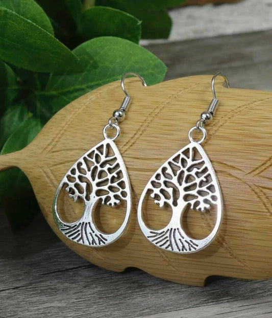 Tear drop tree of life earring