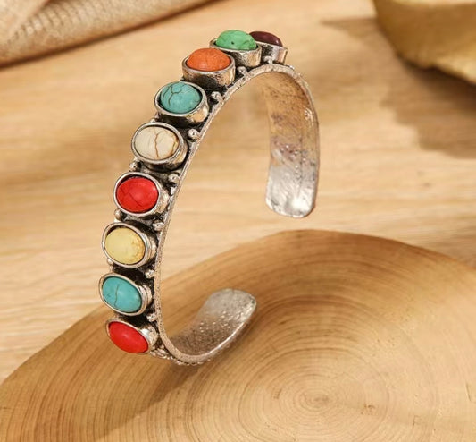 Multicolor crackle stone cuff