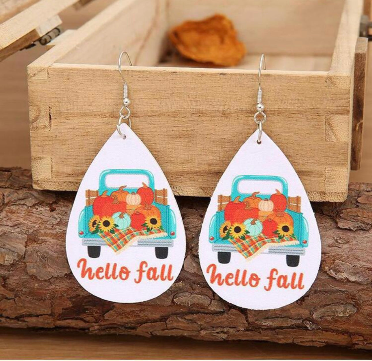 Hello fall truck earrings