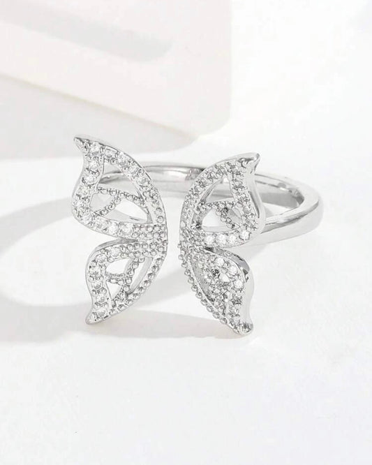 Open butterfly silver ring