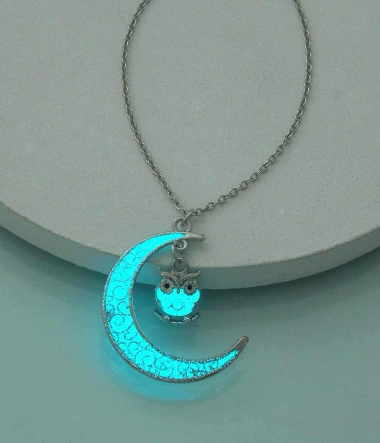 Luminous owl moon necklace