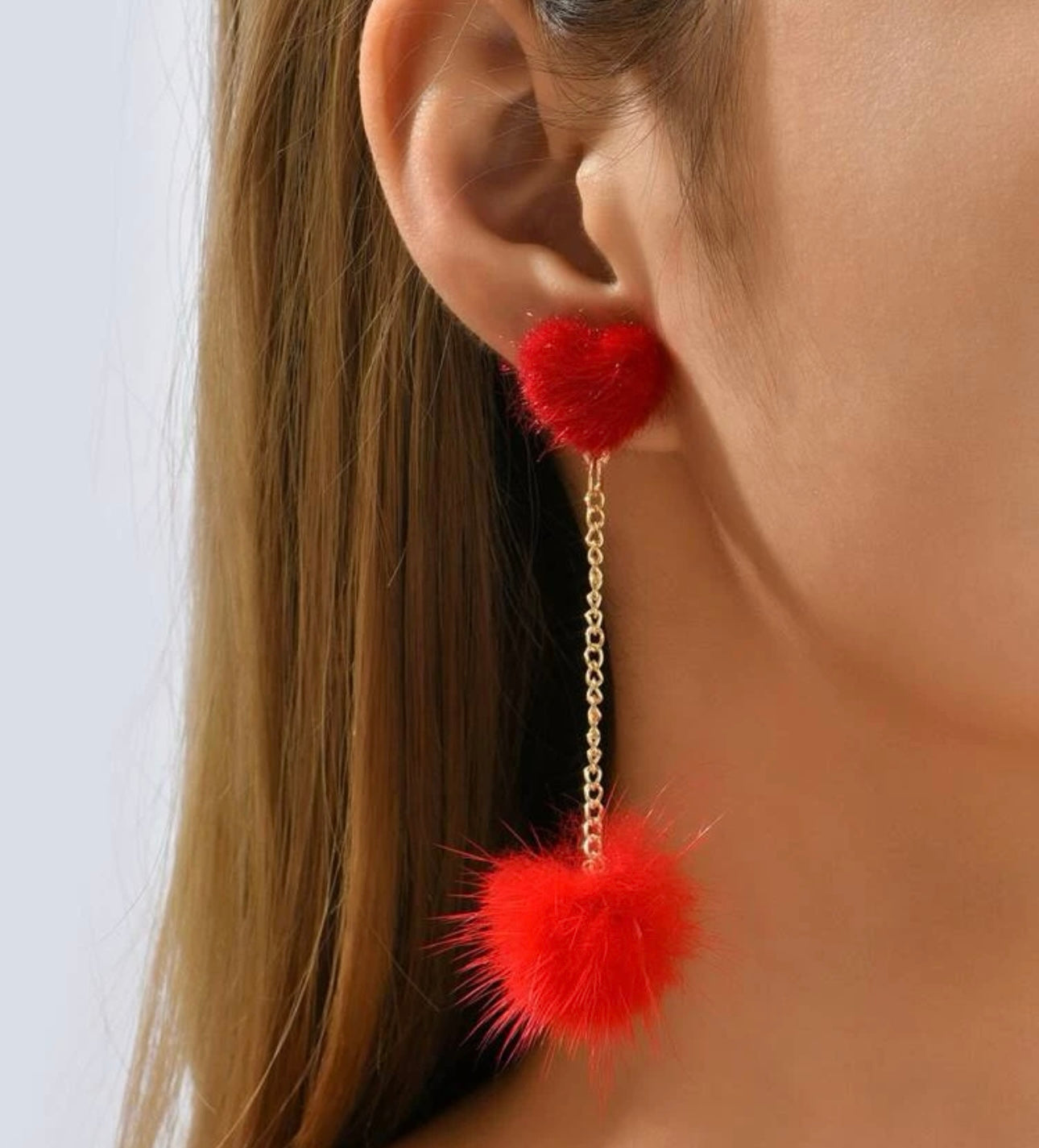 Red heart fuzzy earrings