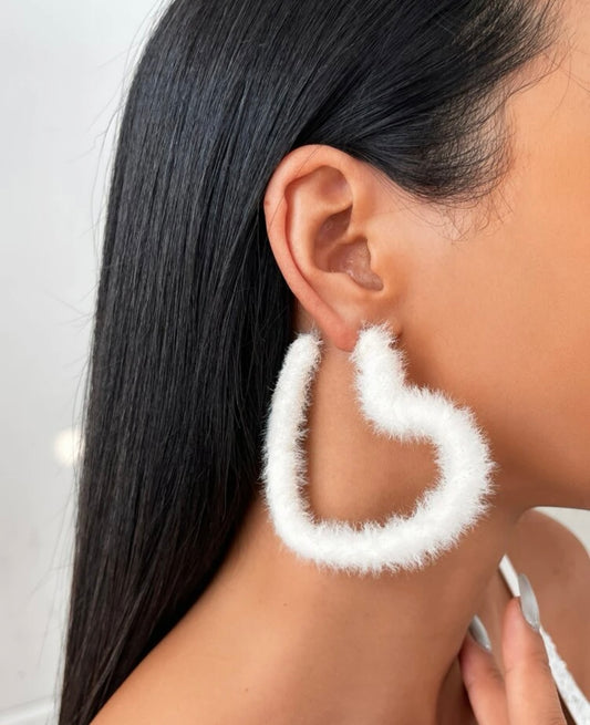 White fuzzy heart hoops