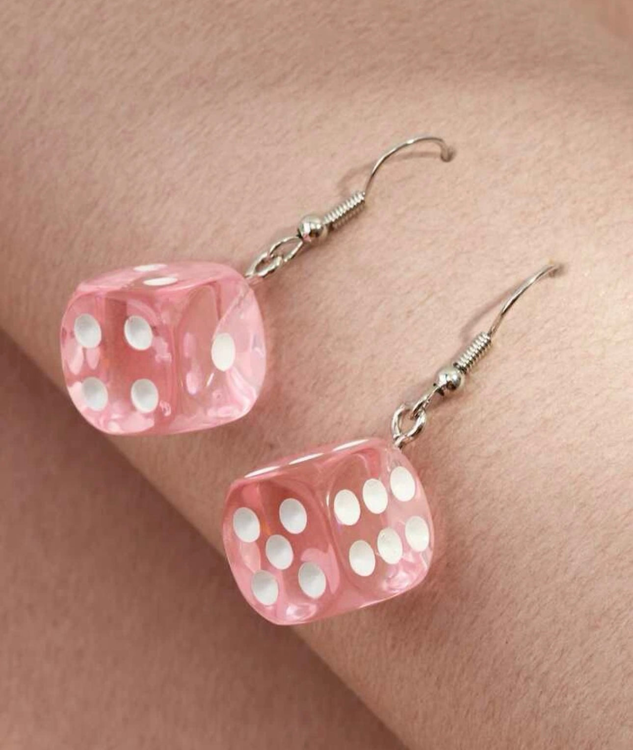 Pink dice earrings